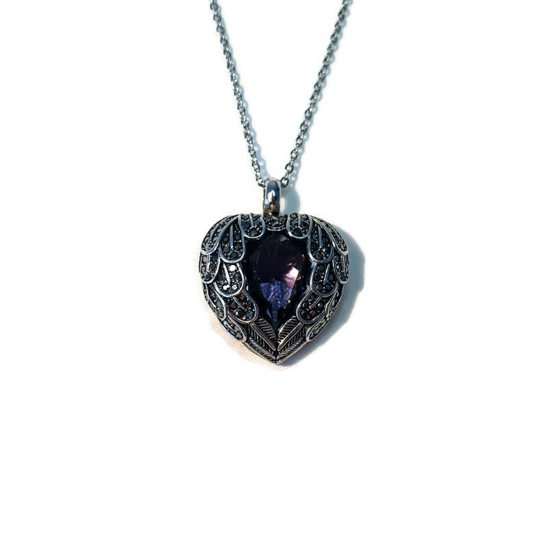 Amethyst Winged Heart Necklace
